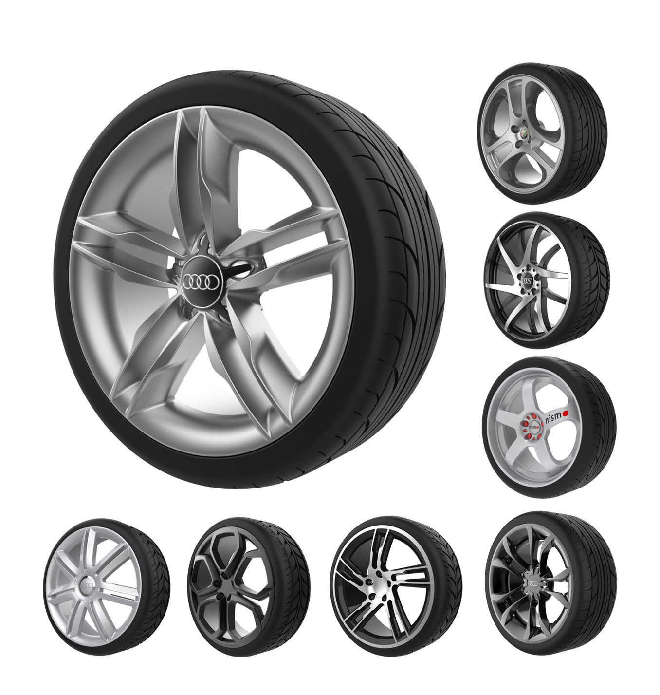 Car Wheels Rims Set Kit 3D print model_1