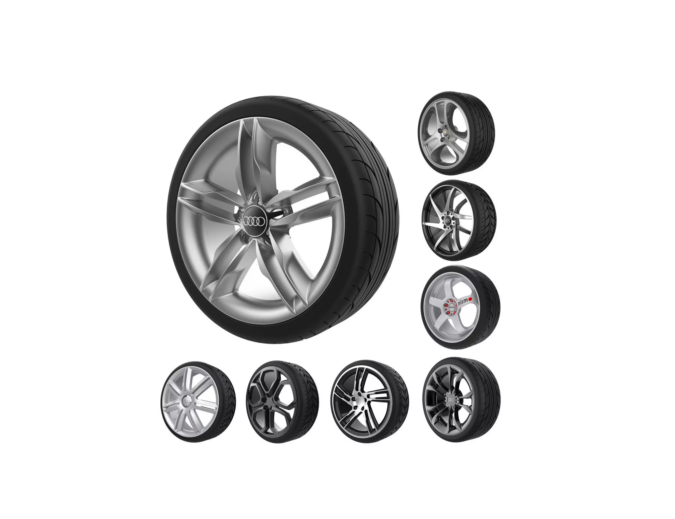 Car Wheels Rims Set Kit 3D print model_0