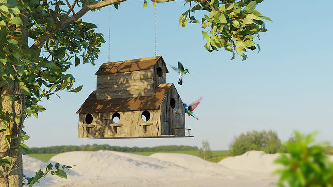 Birdhouse bird house hanging from tree 3D model