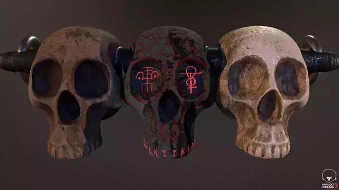 Skulls three Low-poly 3D model