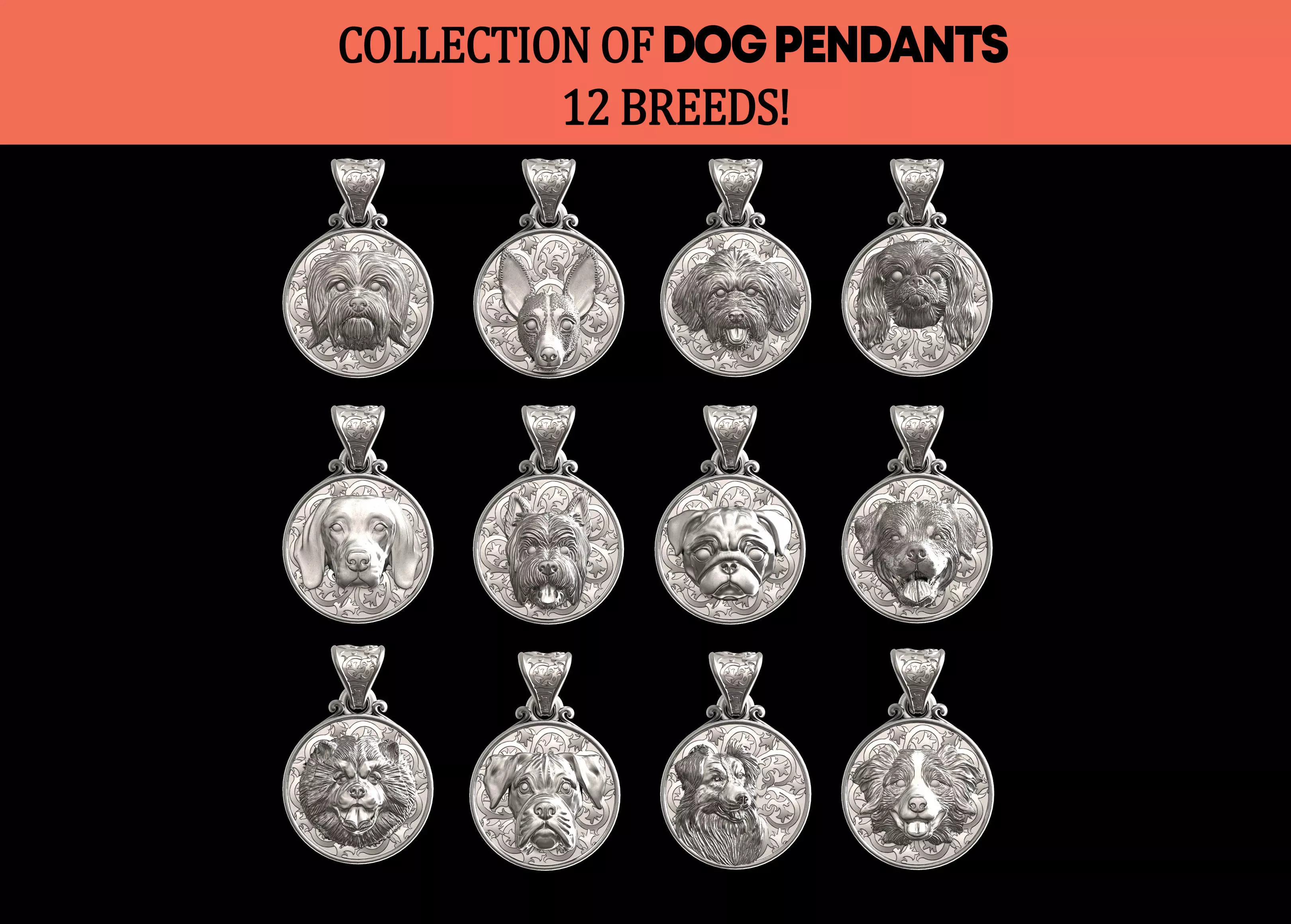 DOG PENDATS COLLECTION BEST FRIEND 12 BREEDS 3D PRINTBLE _0