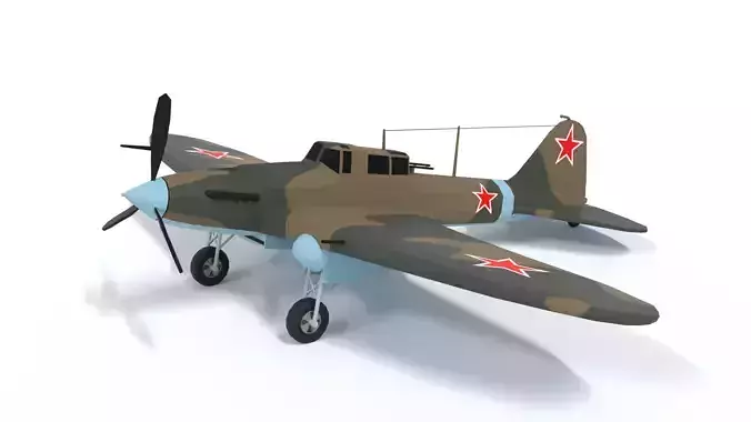 Low Poly Cartoon Ilyushin Il-2 Shturmovik WWII Airplane