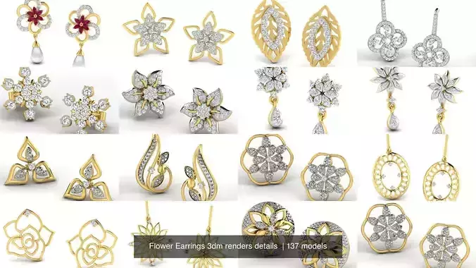 137 Flower Earrings 3dm renders details  3D Model Collection