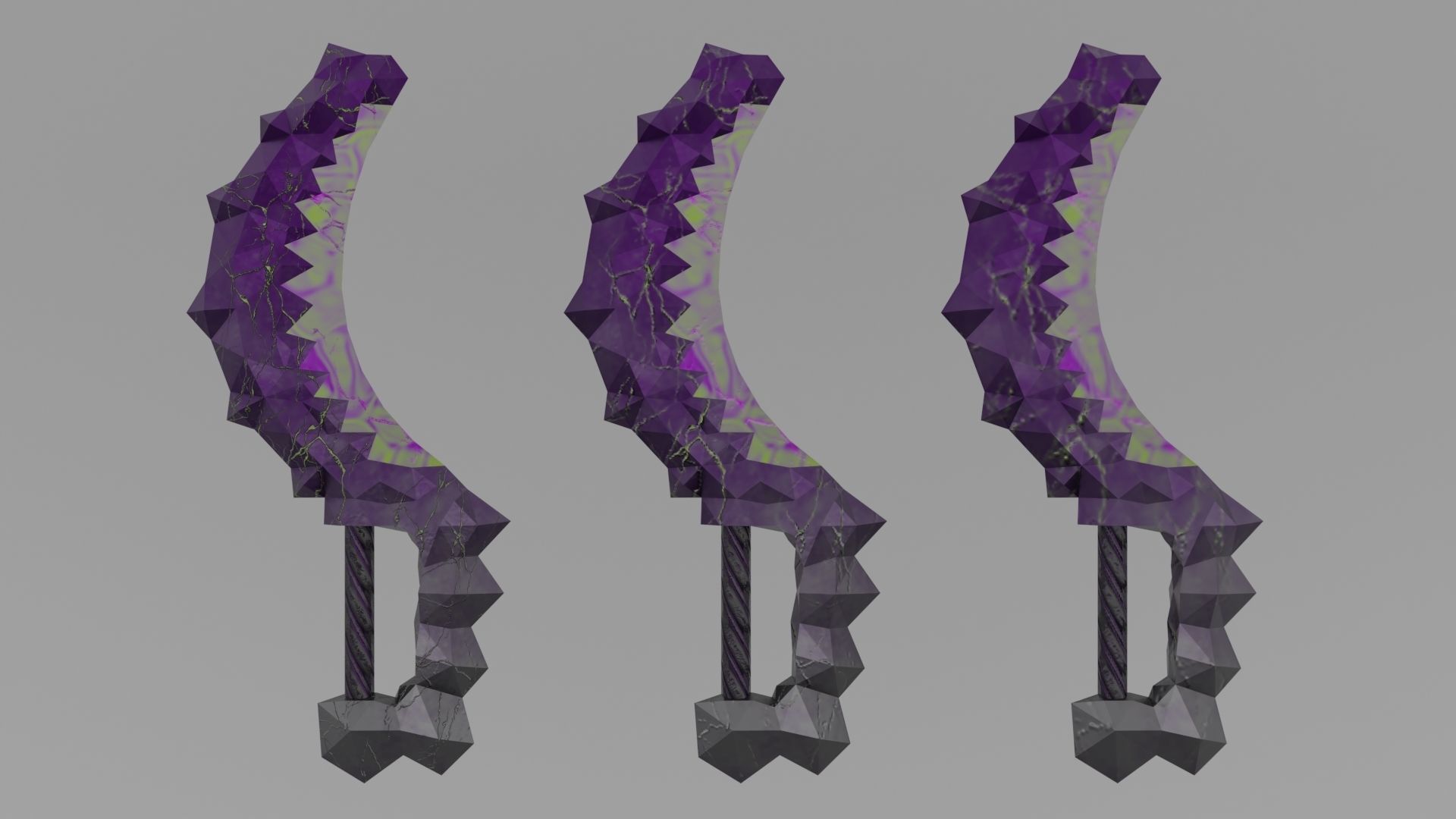 Curved crystal sword Low-poly 3D model_1