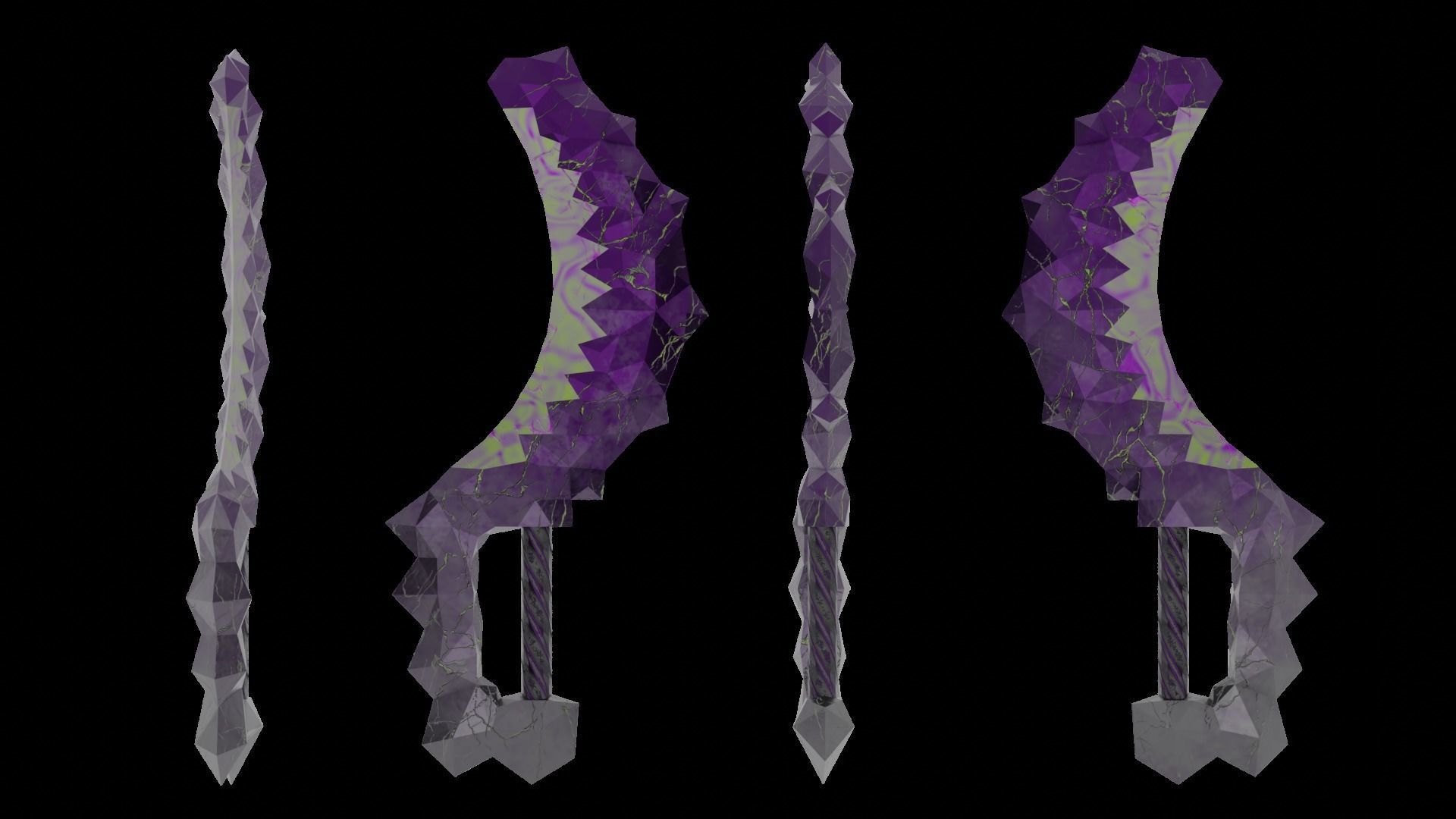 Curved crystal sword Low-poly 3D model_0