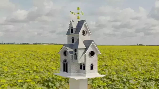 Birdhouse in middle of field