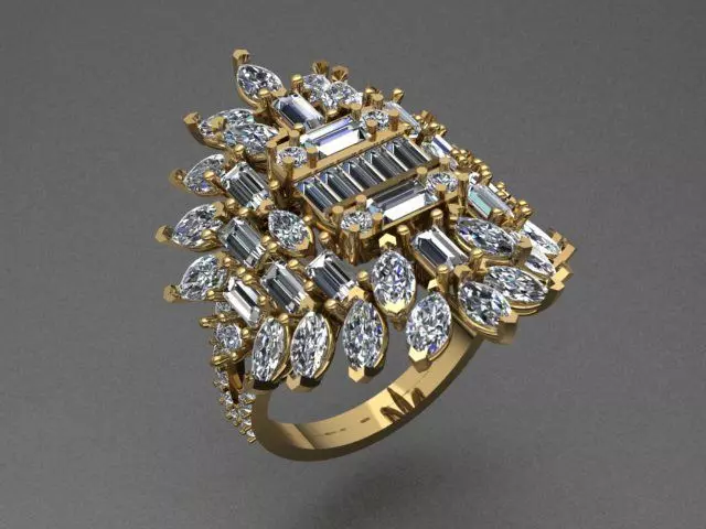 Luxury Baguette Marquise Diamond Ring 3D print model