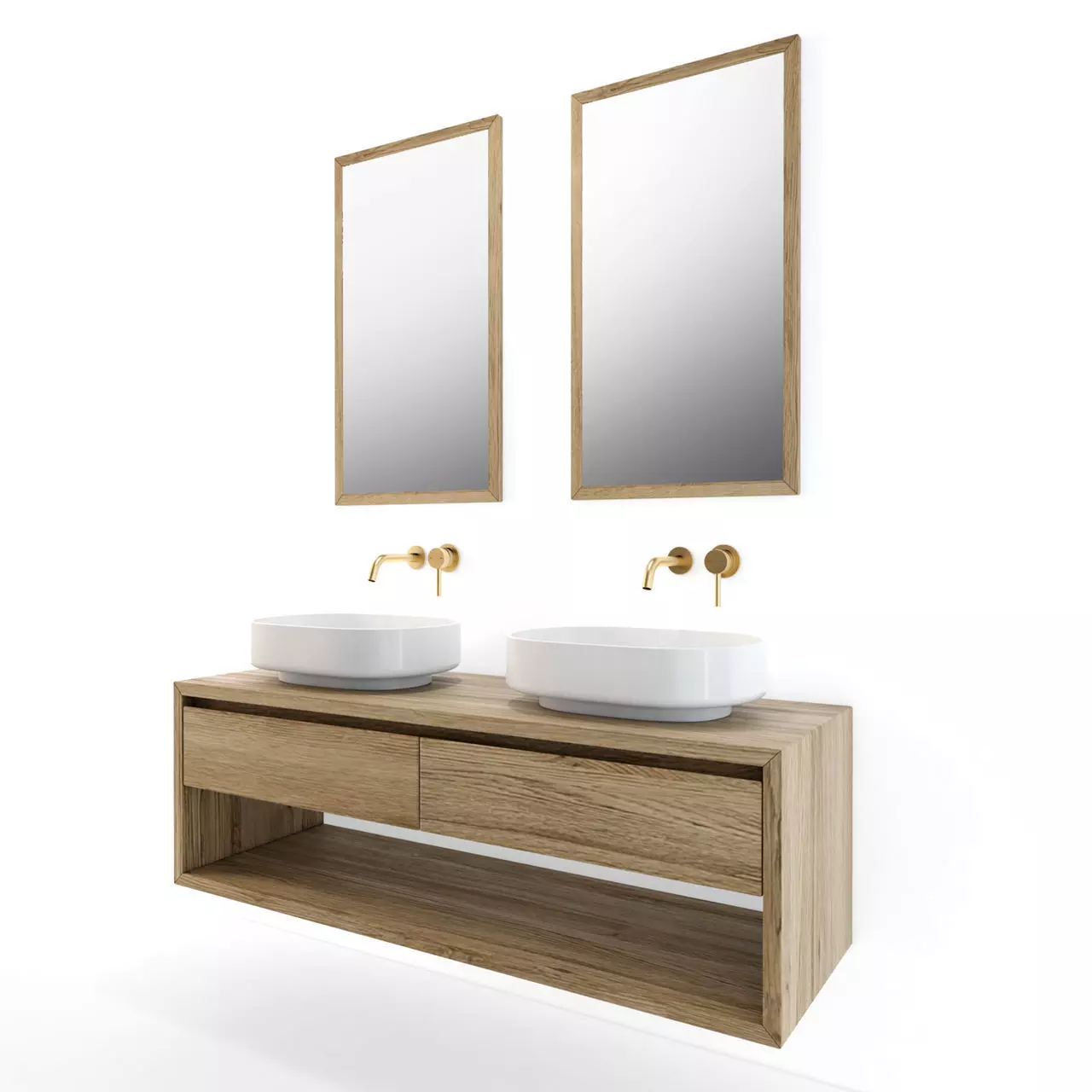 basin two wooden bathroom sinks with mirrors Free 3D model_0
