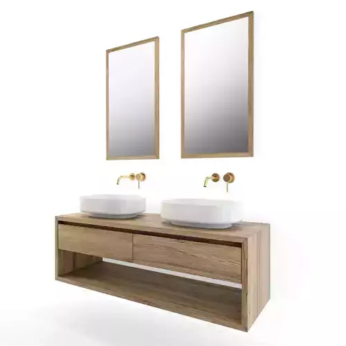 basin two wooden bathroom sinks with mirrors Free 3D model