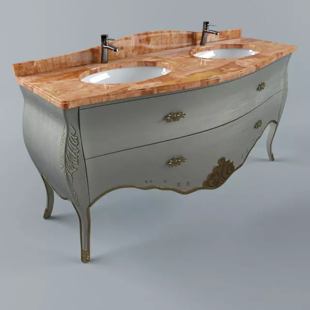 basin bathroom vanity with two sinks and marble top Free 3D model_0