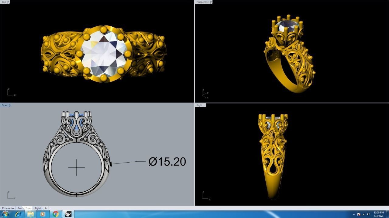 RINGS diamond filigree engagement ring in rose gold 3D print model_2