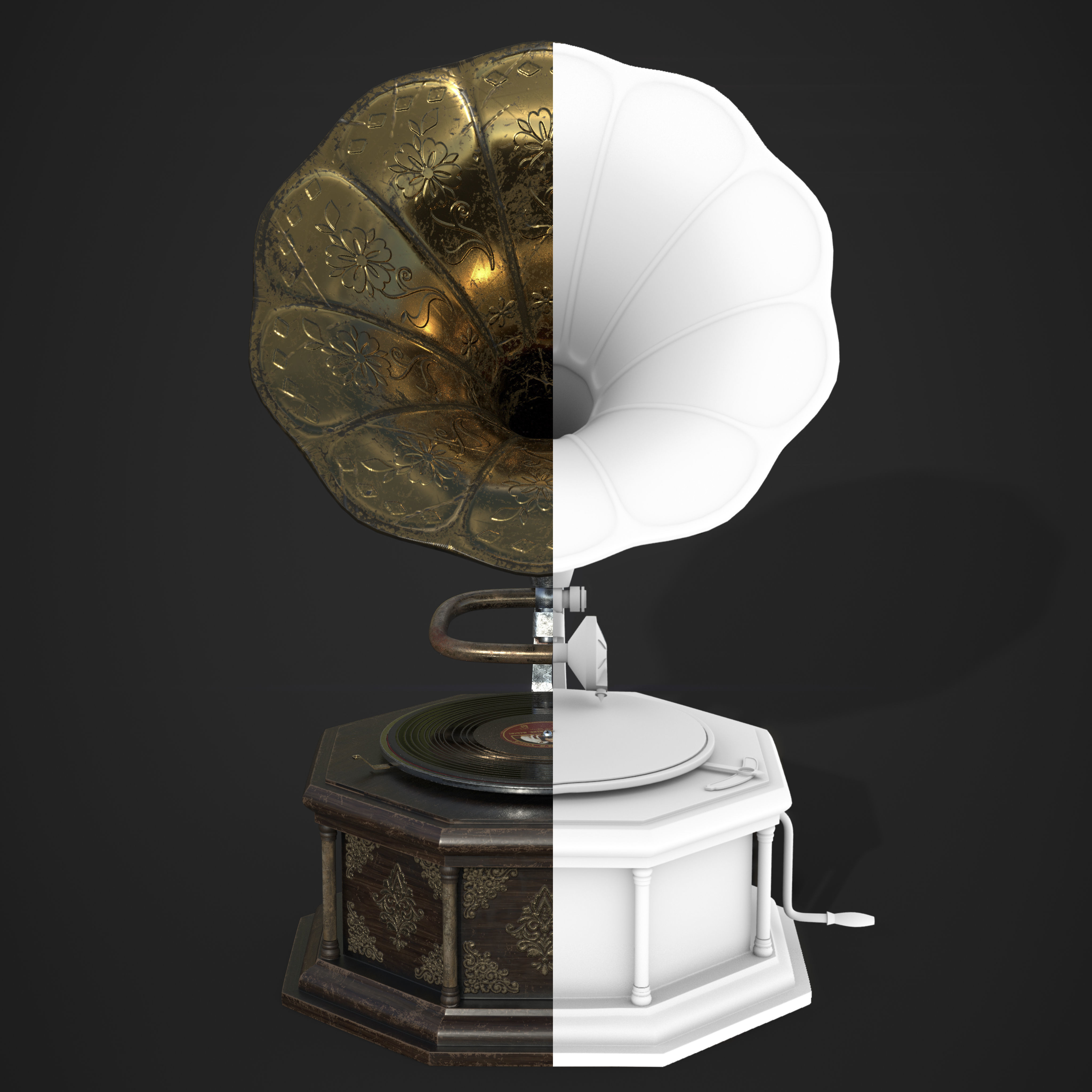 Gramophone Antique Model Low-poly 3D model_6