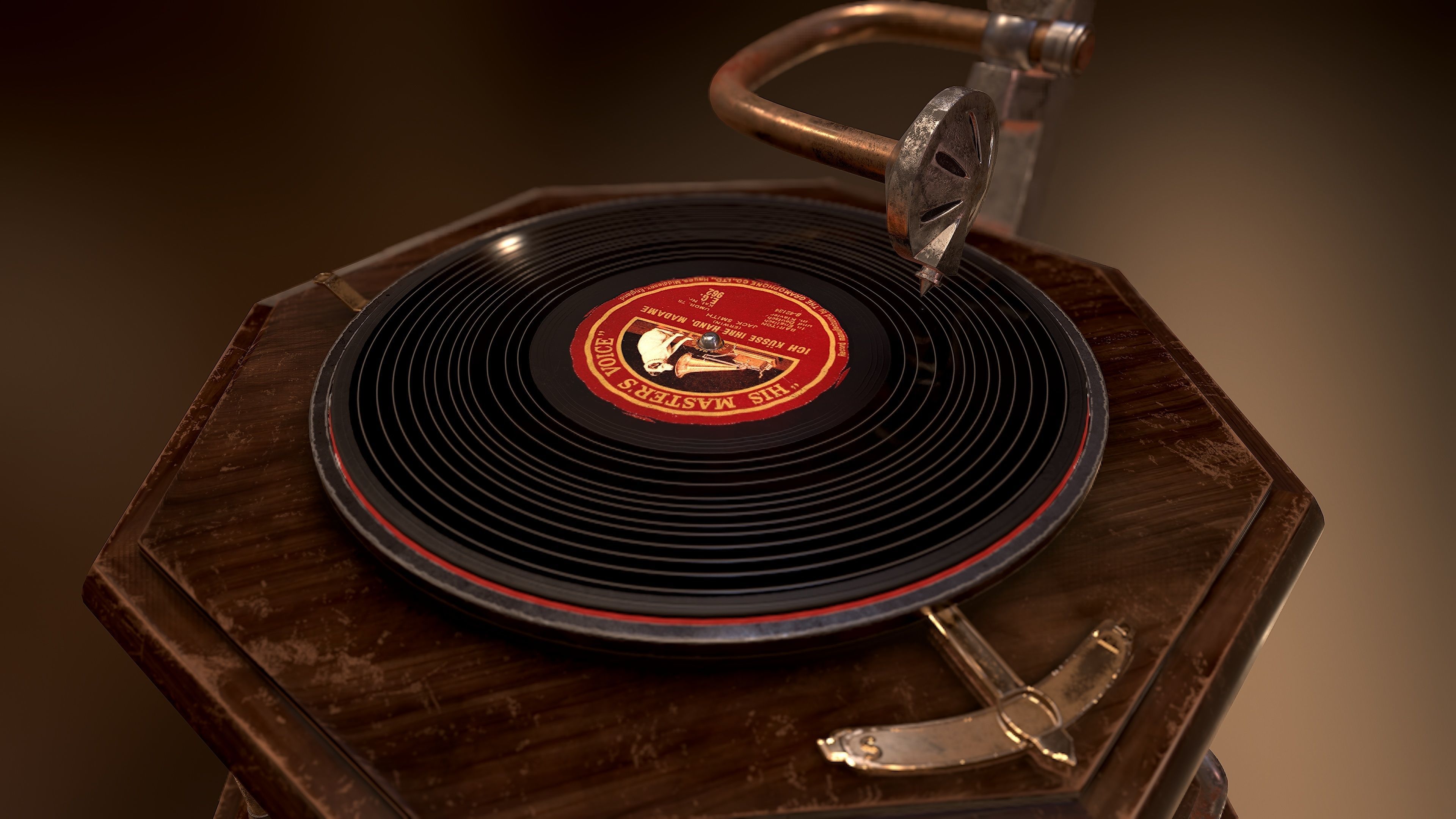 Gramophone Antique Model Low-poly 3D model_2