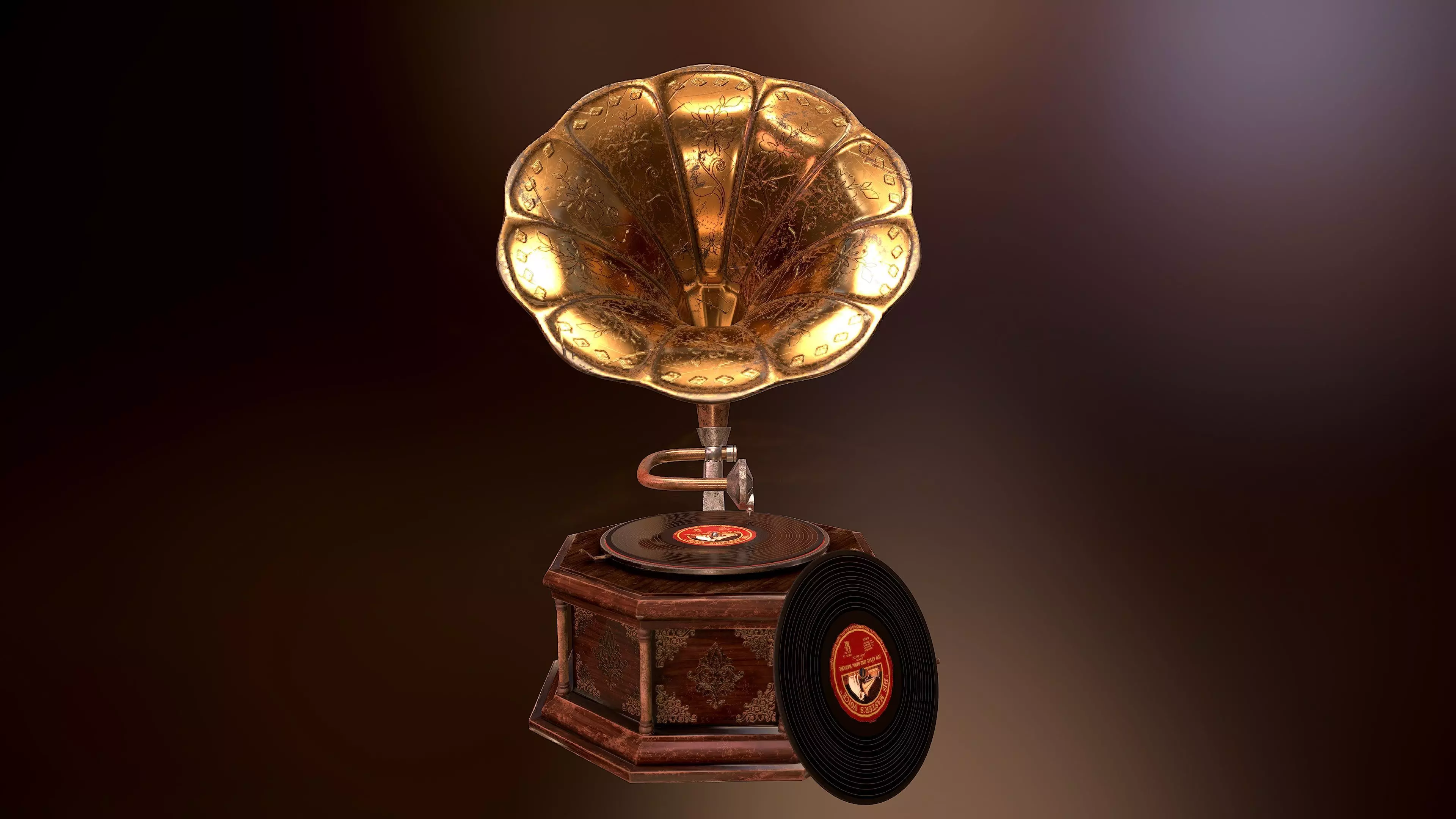 Gramophone Antique Model Low-poly 3D model_0