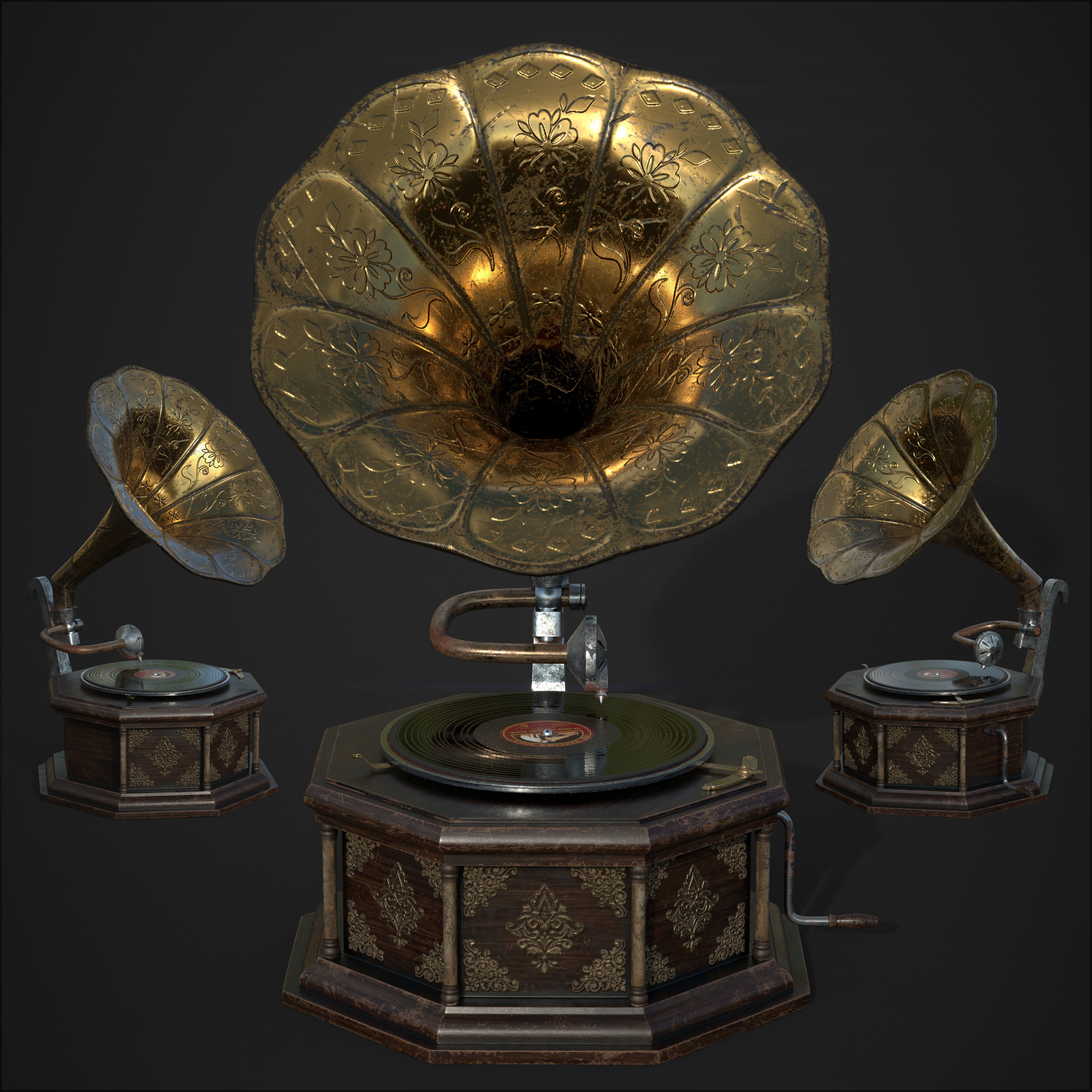 Gramophone Antique Model Low-poly 3D model_5
