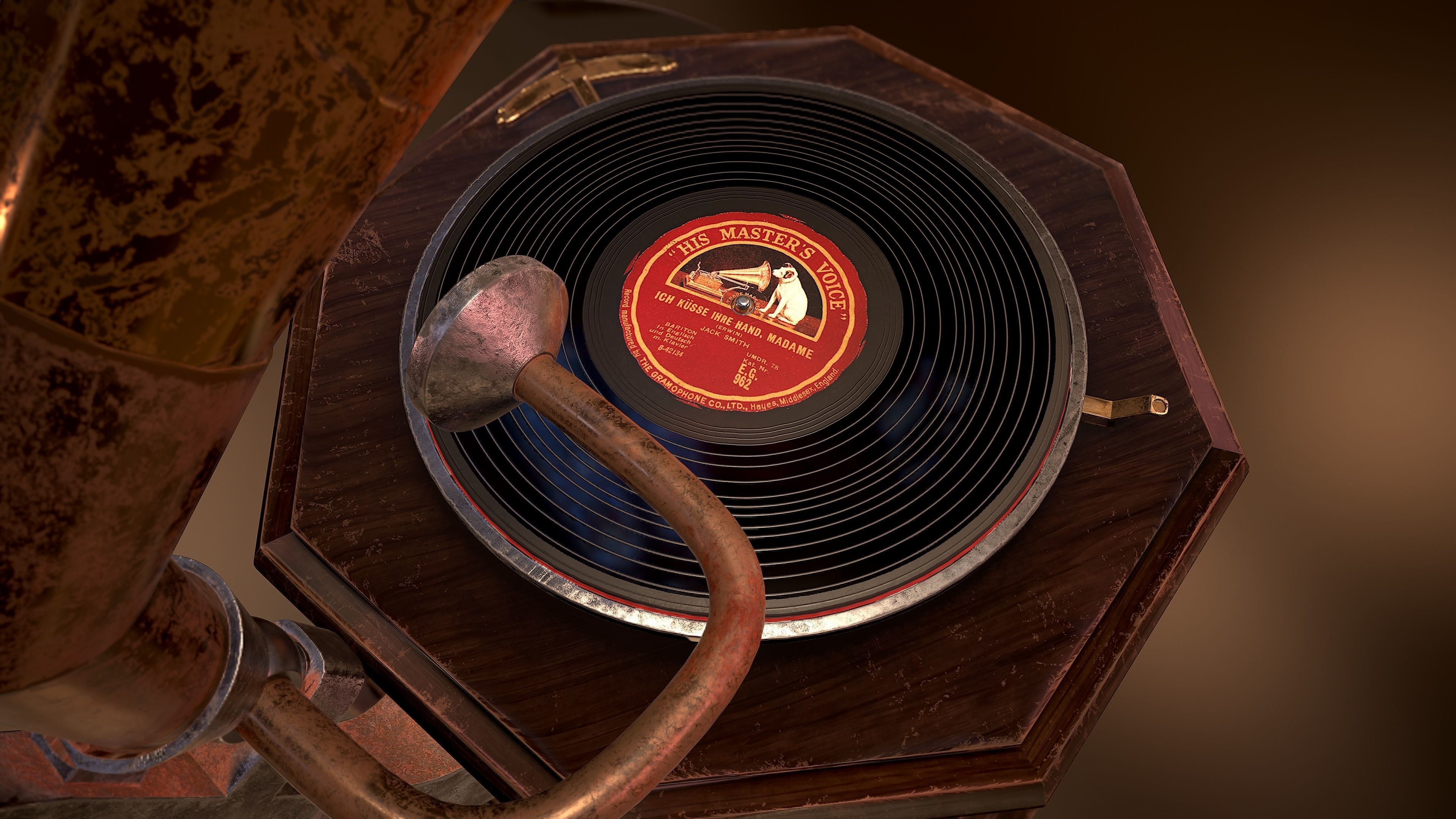 Gramophone Antique Model Low-poly 3D model_4
