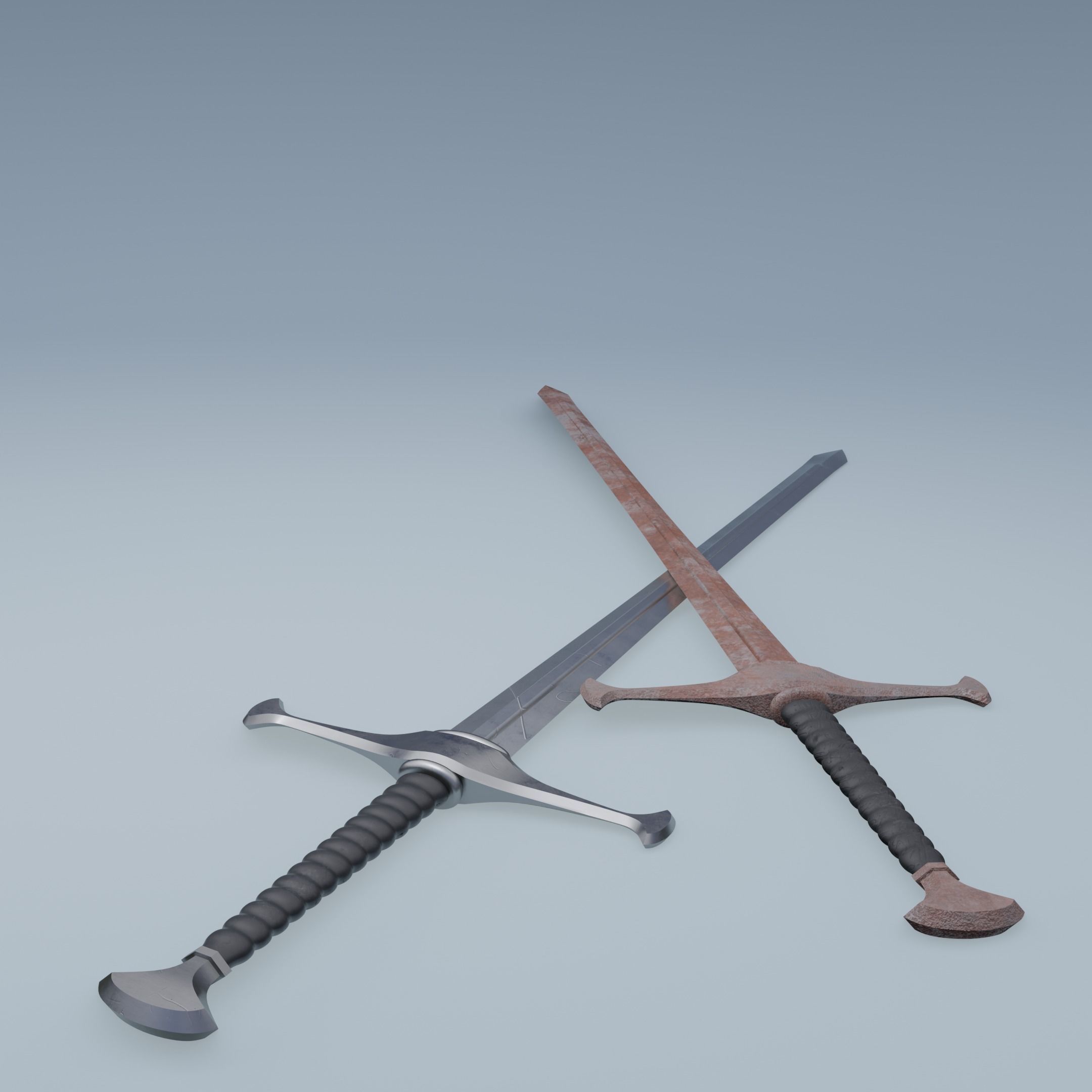 Sword two swords Low-poly 3D model_7