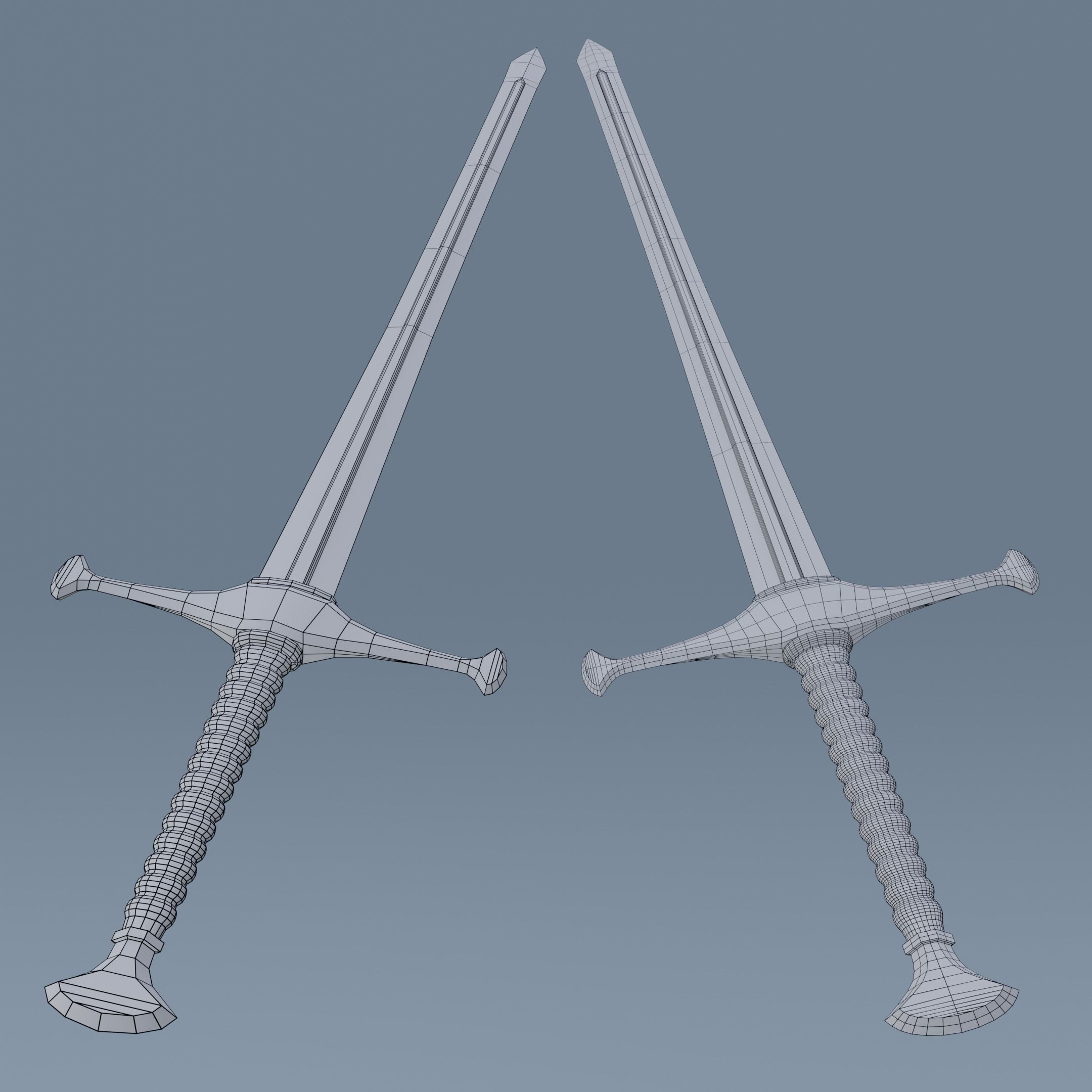 Sword two swords Low-poly 3D model_5