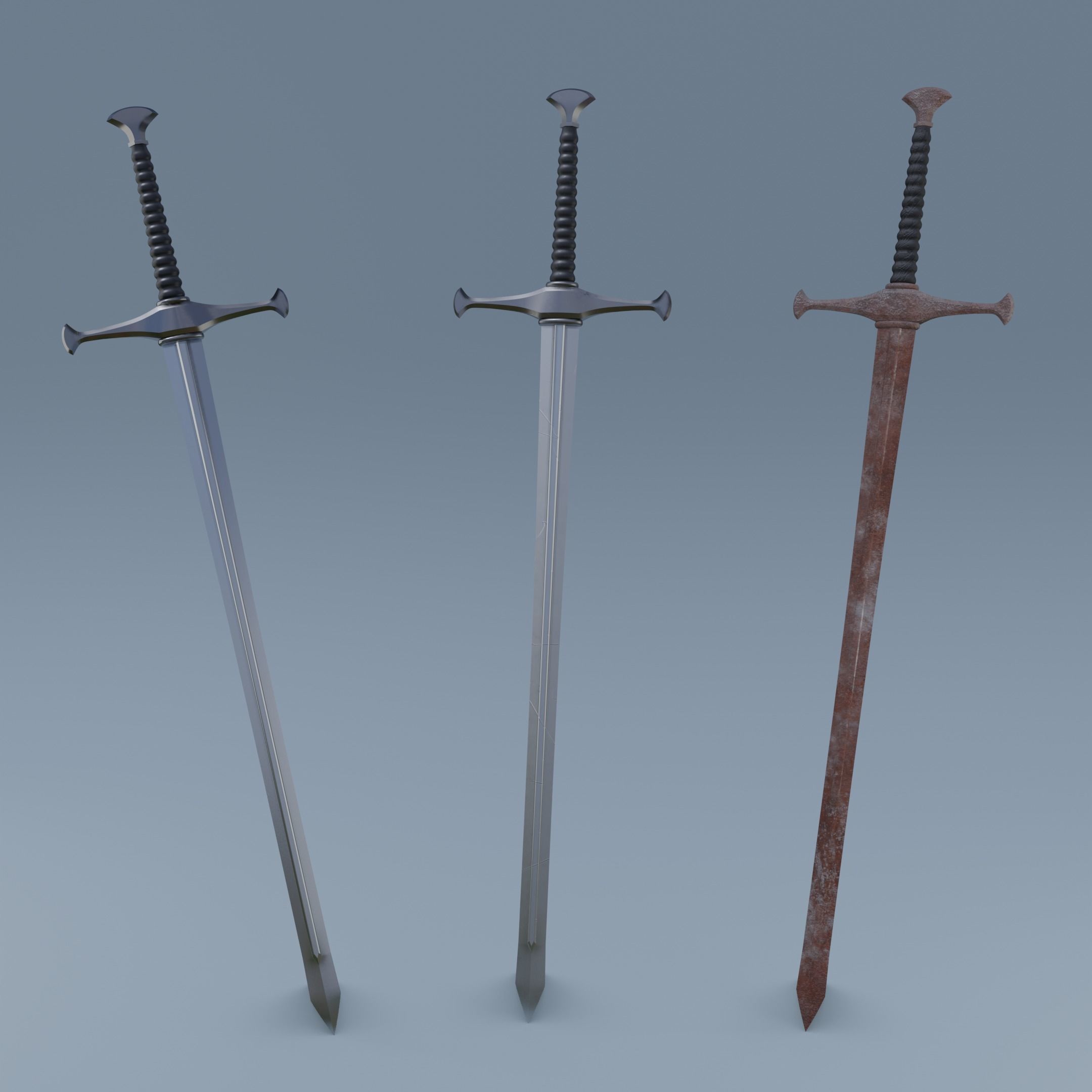 Sword two swords Low-poly 3D model_6