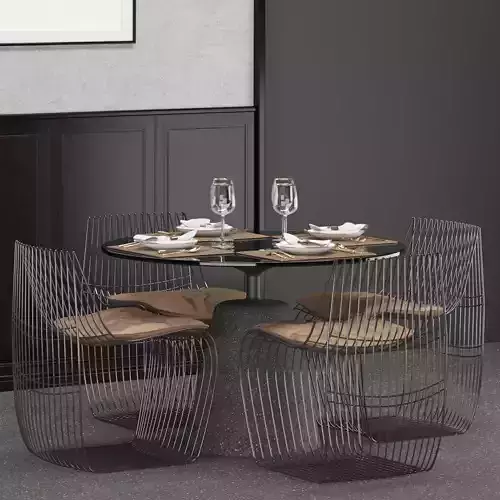 Rock Table and Sign Filo chairs set with Decoration wall