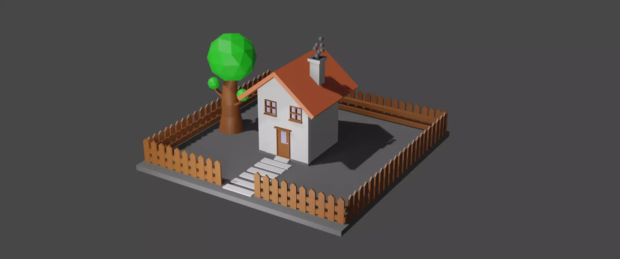 HOUSE with fence Free low-poly 3D model_0