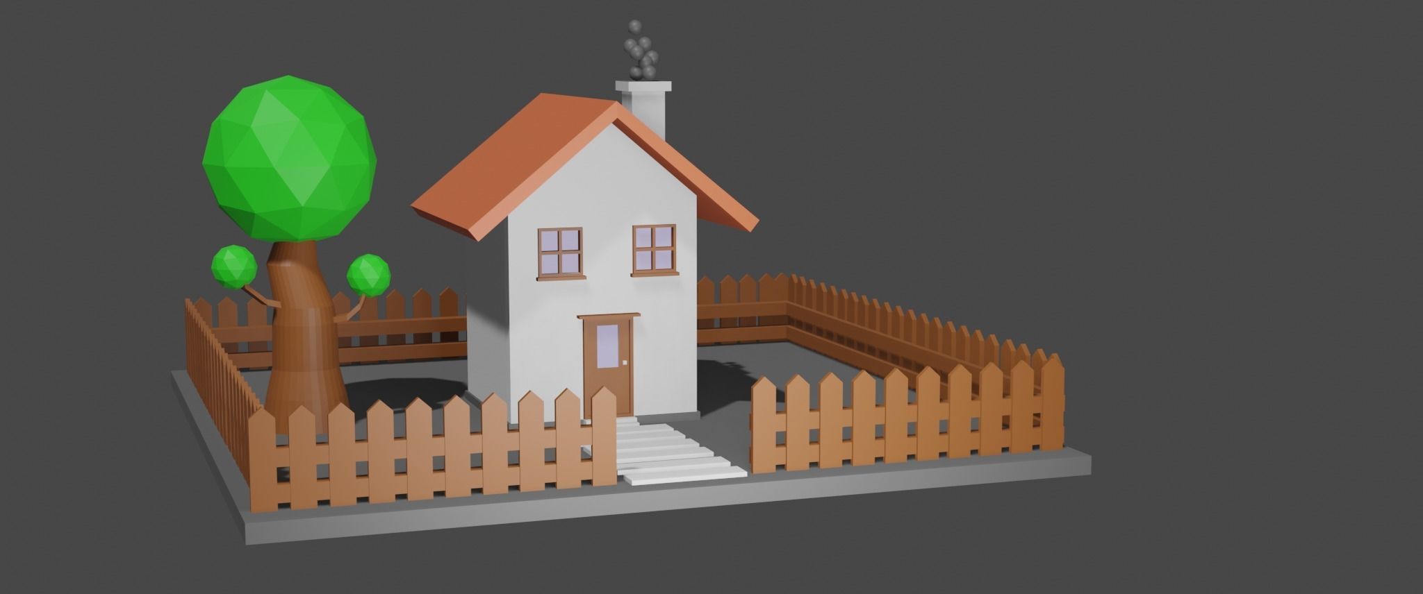 HOUSE with fence Free low-poly 3D model_1