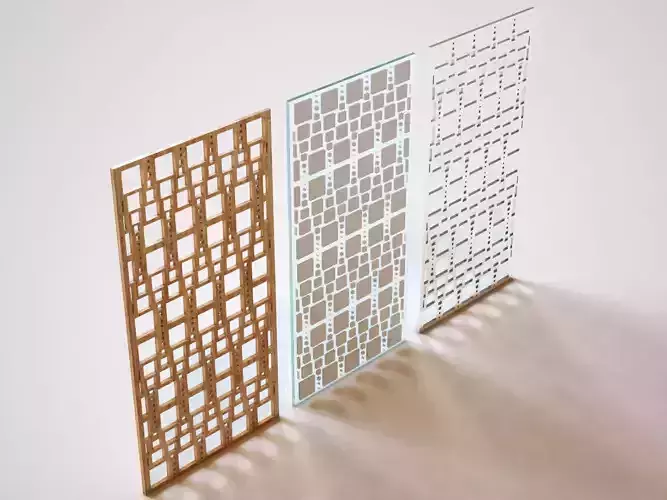 Partition set of three wooden screens 3D model