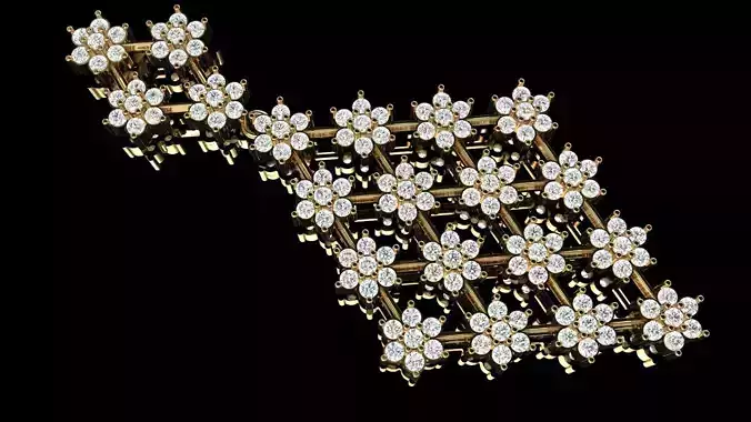 Earring gold and diamond flower arrangement 3D print model