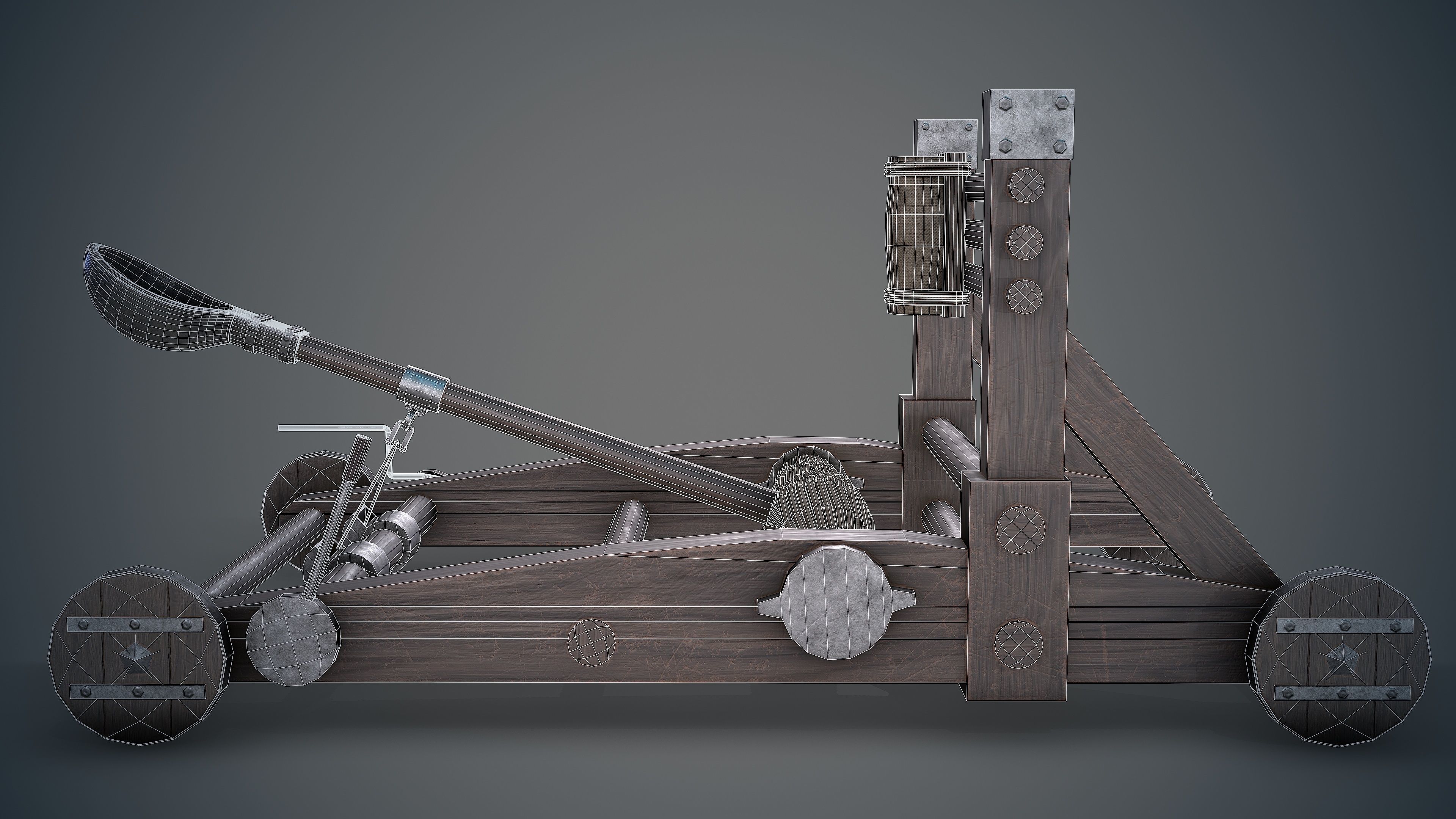 MEDIEVAL Catapult Low-poly 3D model_21