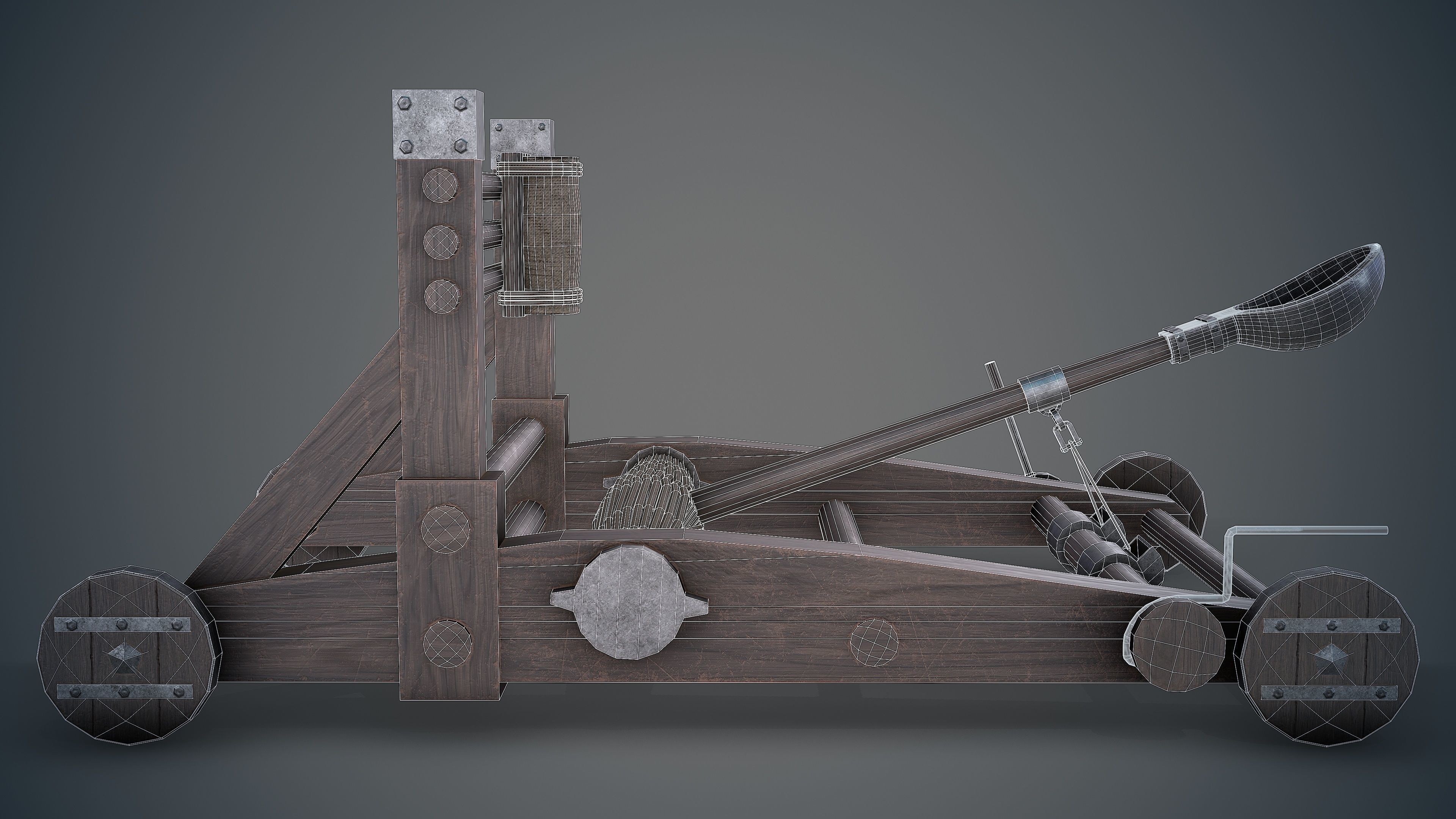 MEDIEVAL Catapult Low-poly 3D model_25