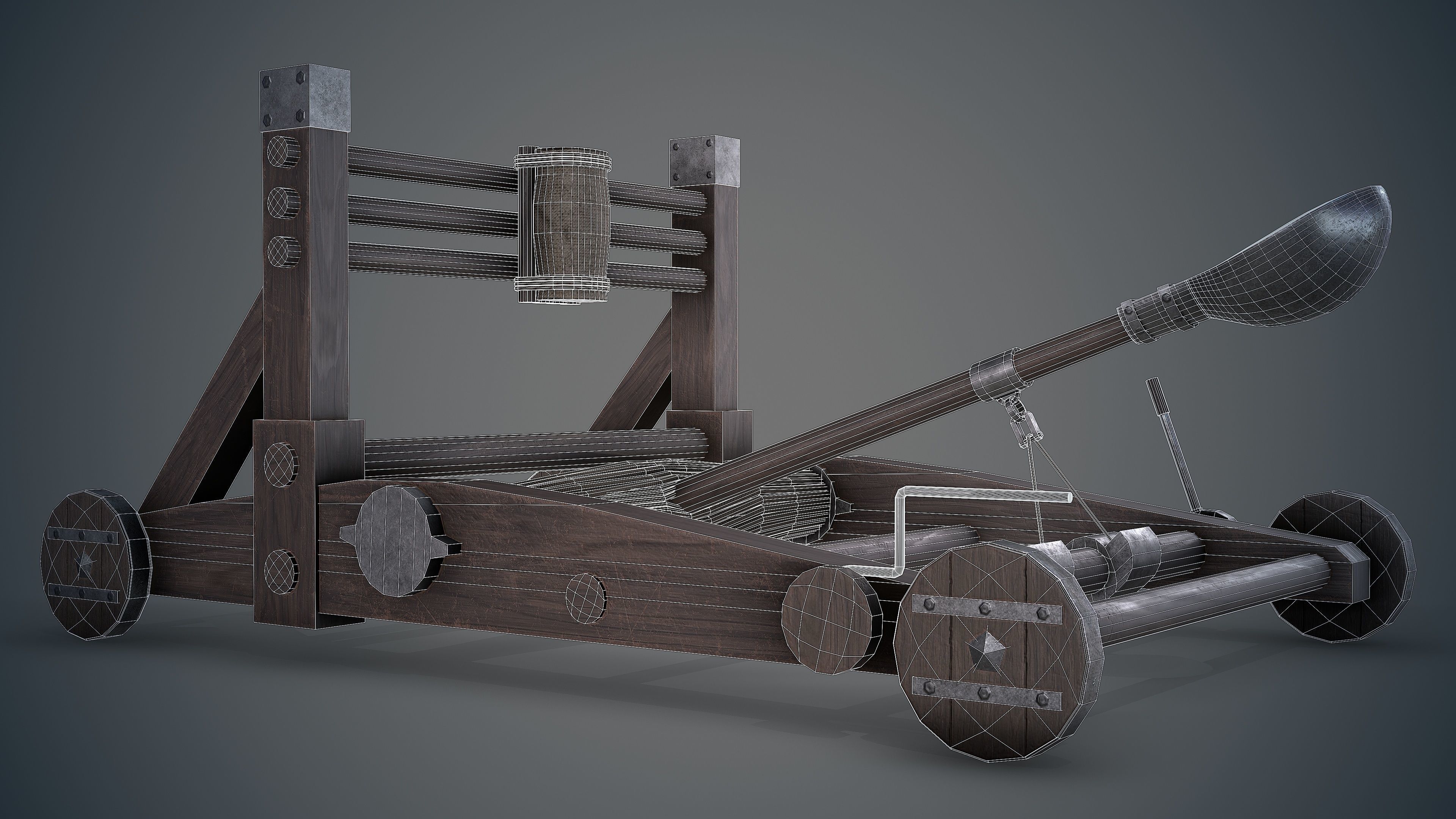 MEDIEVAL Catapult Low-poly 3D model_18