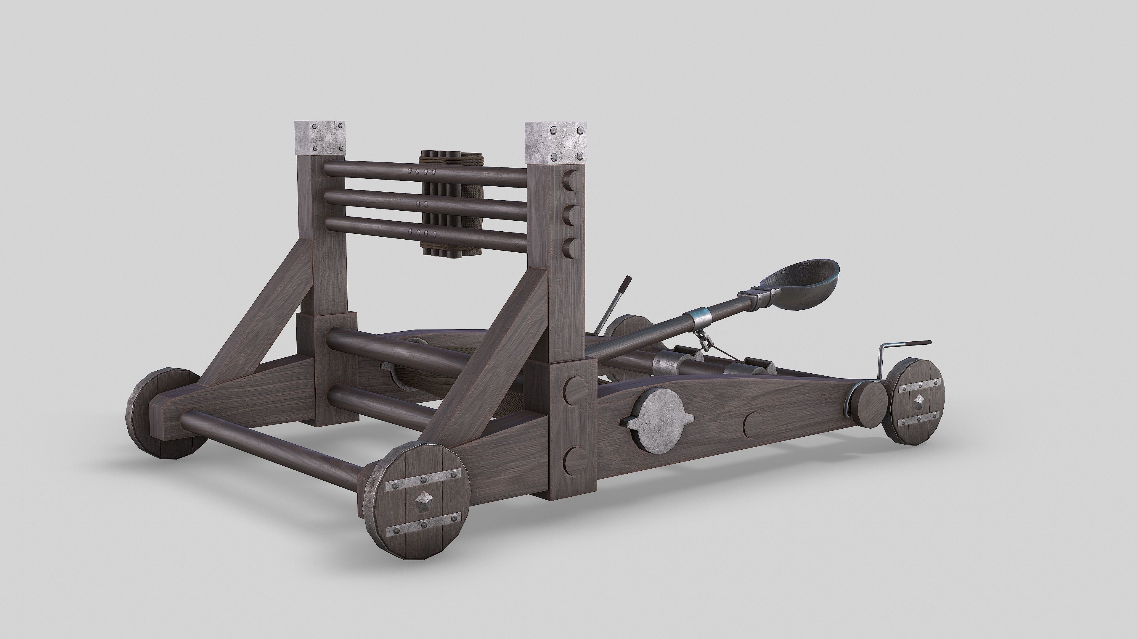 MEDIEVAL Catapult Low-poly 3D model_6