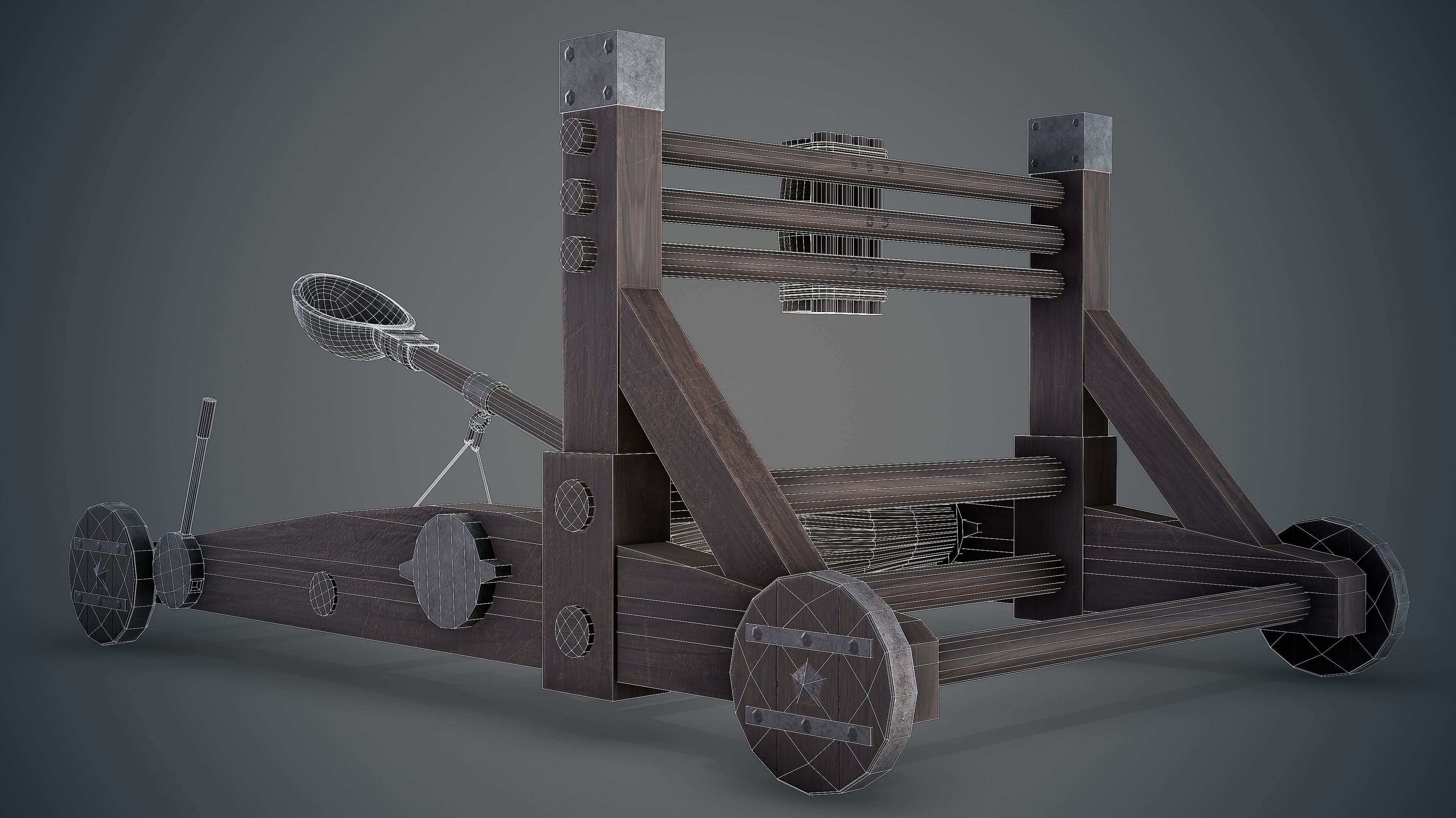 MEDIEVAL Catapult Low-poly 3D model_22