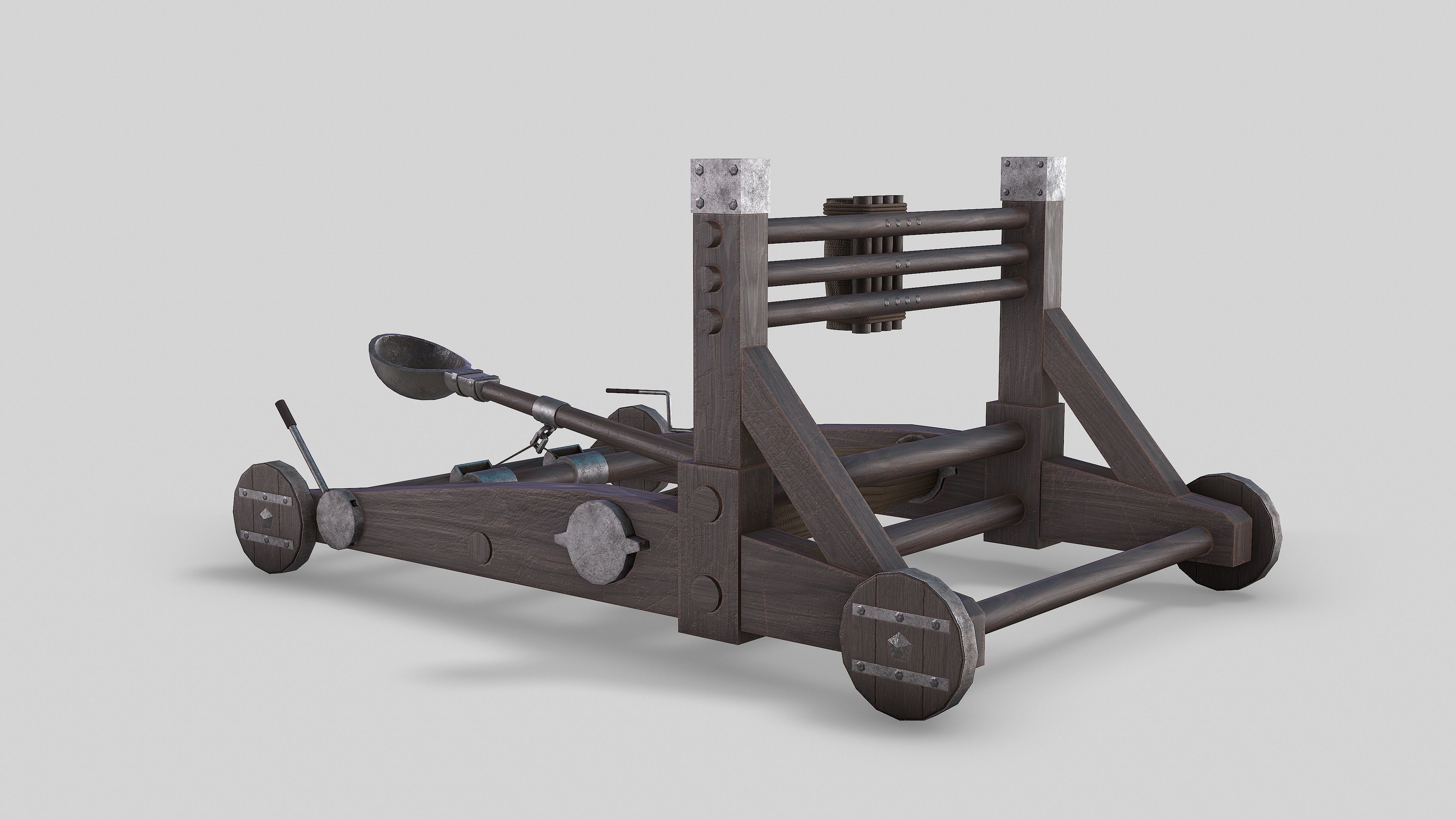 MEDIEVAL Catapult Low-poly 3D model_5