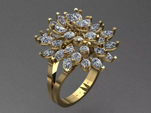 Flower Shaped Golden Marquise Diamond Luxury Ring 3D print model