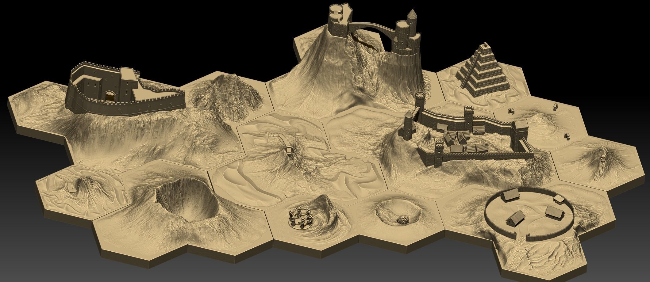 Hexagonal map 3D model_2