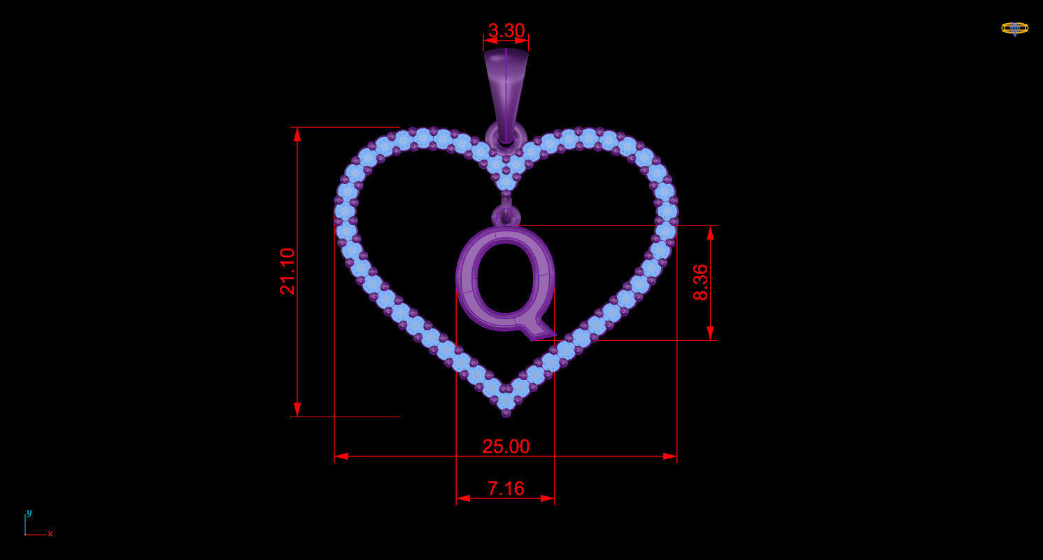 Heart Alphabet Q 3D print model_9