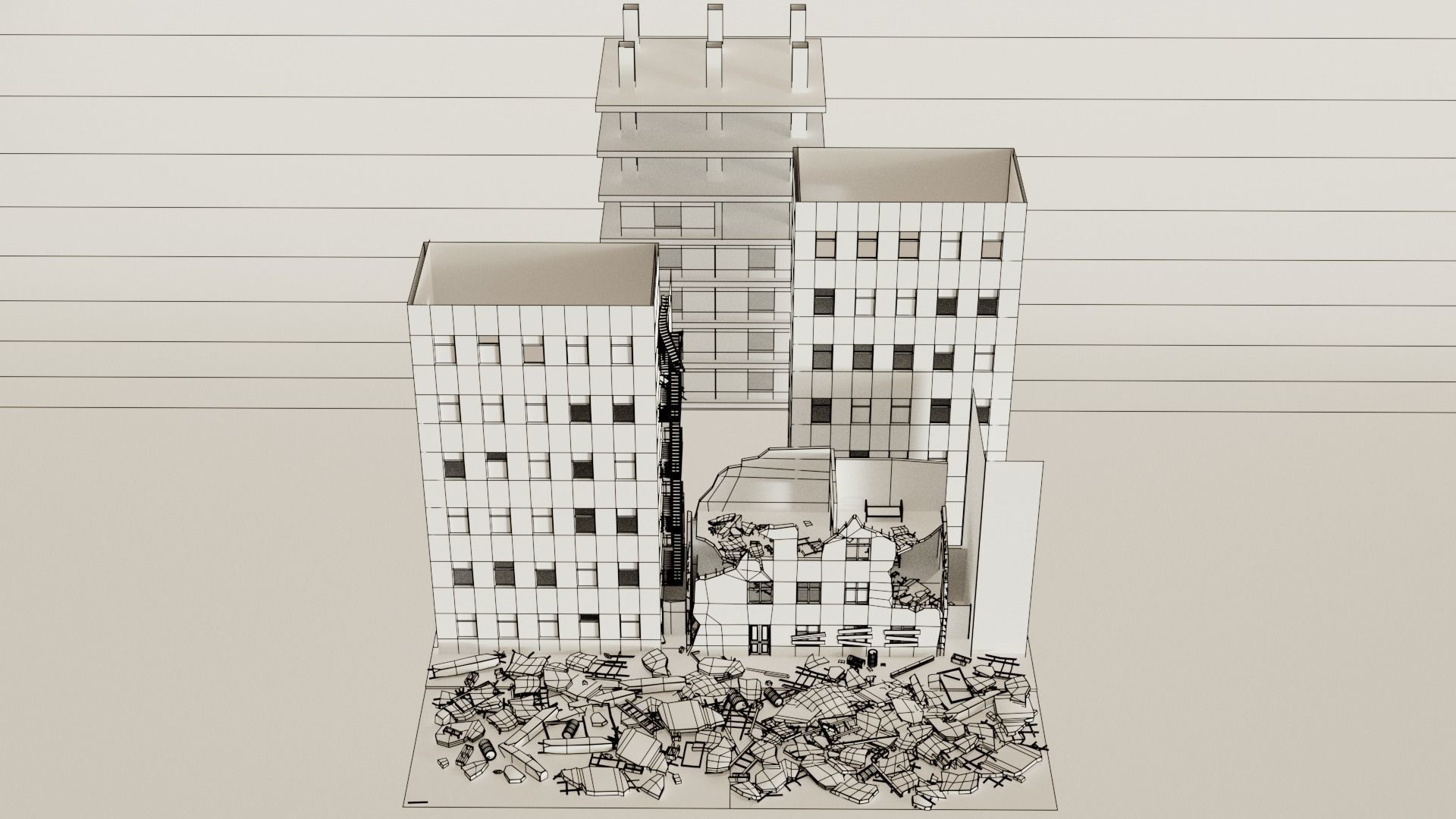 Post apocalyptic destroyed street Low-poly 3D model_6
