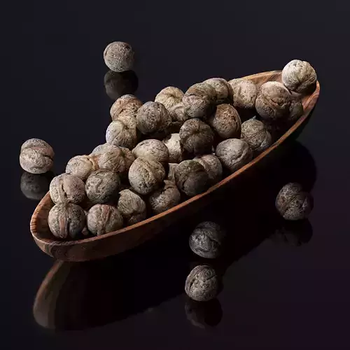 Walnut v2 in a wooden nut bowl Low-poly 3D model