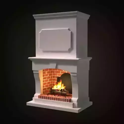 White Wooden Brick Fireplace