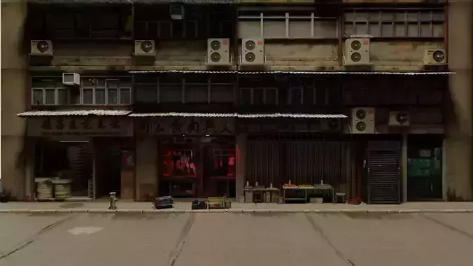 Atmospheric Detailed retro hong kong building modular Low-poly 3D model