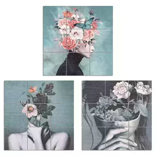 Picture Wood Wall Art Blue Woman