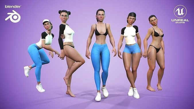 Modular Stylized Female Character Low-poly 3D model