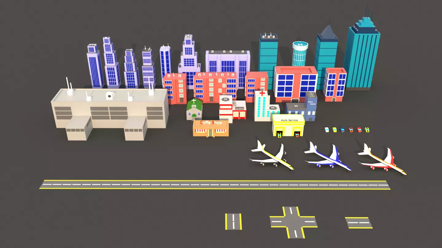 3D model Low Poly City Assets Set VR / AR / low-poly | CGTrader