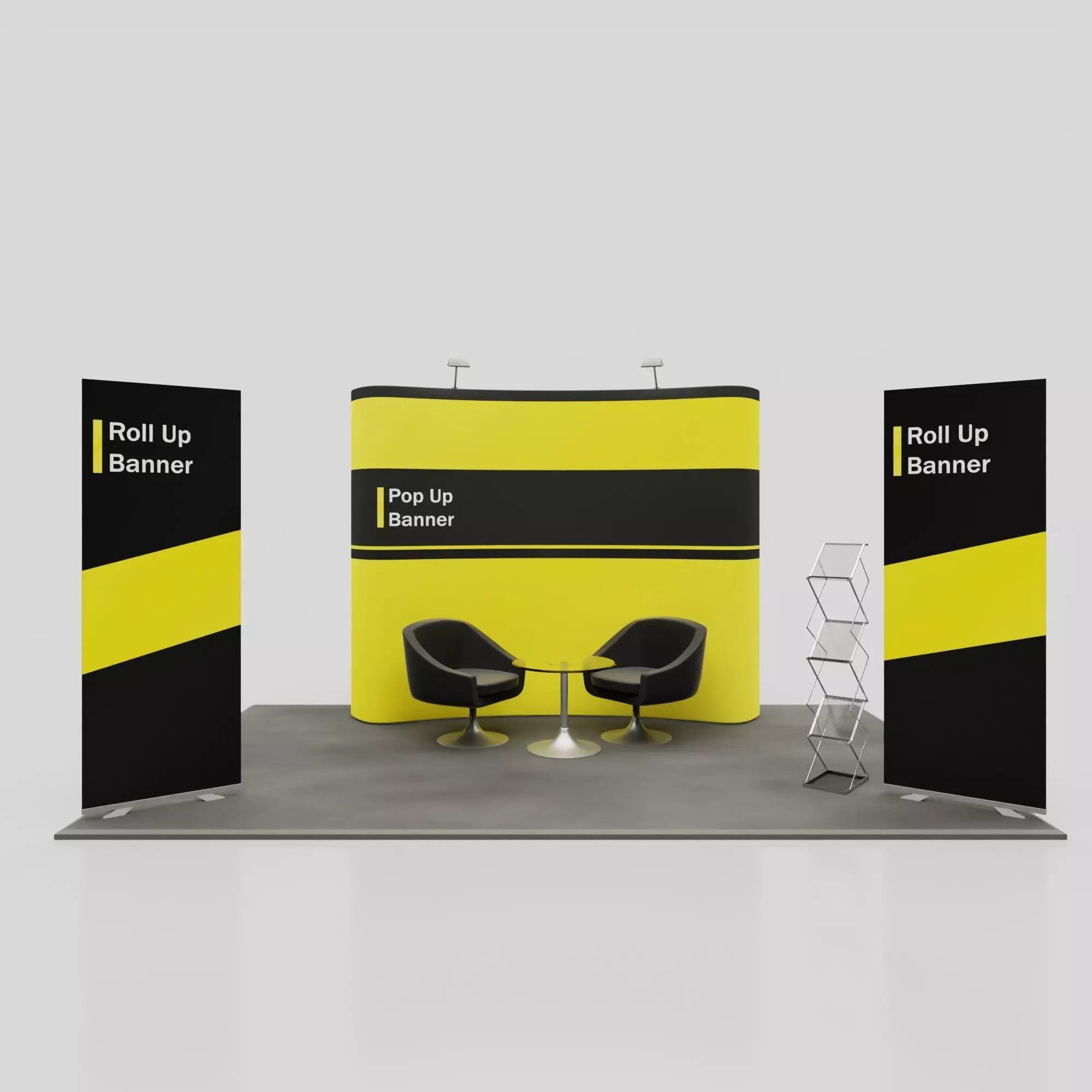 Pop Up RollUP Stands Trade show booth mock-up 3D model_0