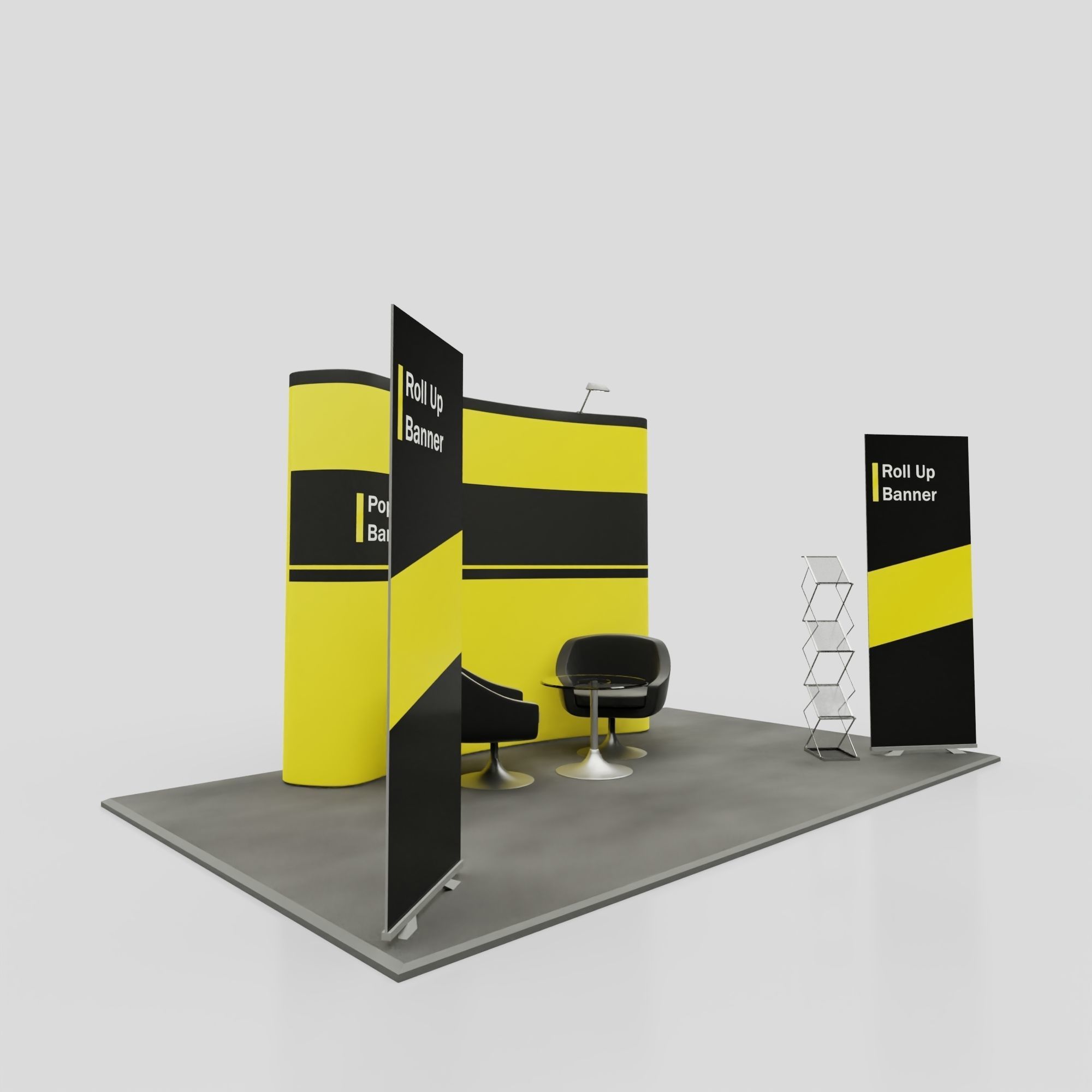 Pop Up RollUP Stands Trade show booth mock-up 3D model_1