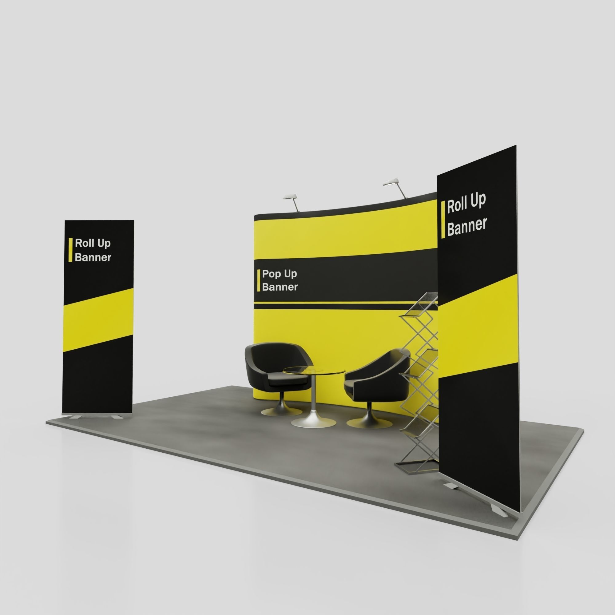 Pop Up RollUP Stands Trade show booth mock-up 3D model_2