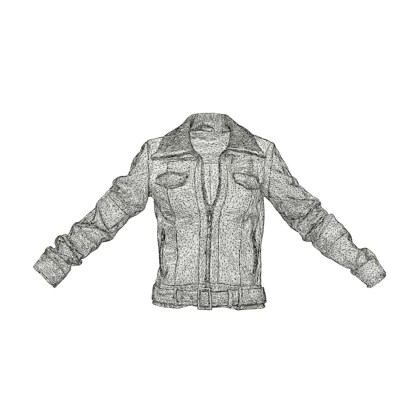 Wool Collar Leather Jacket 3D model_6