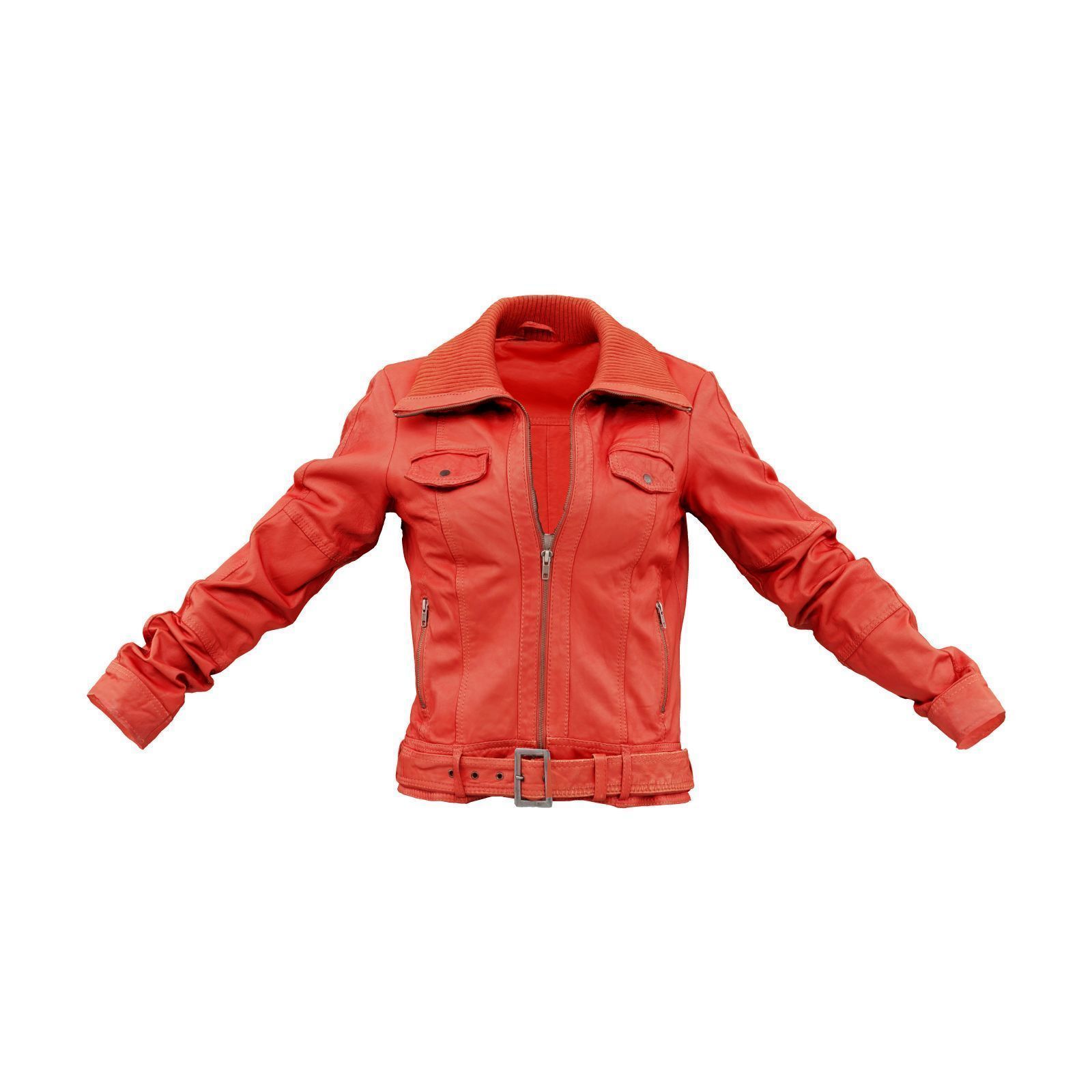 Wool Collar Leather Jacket 3D model_1