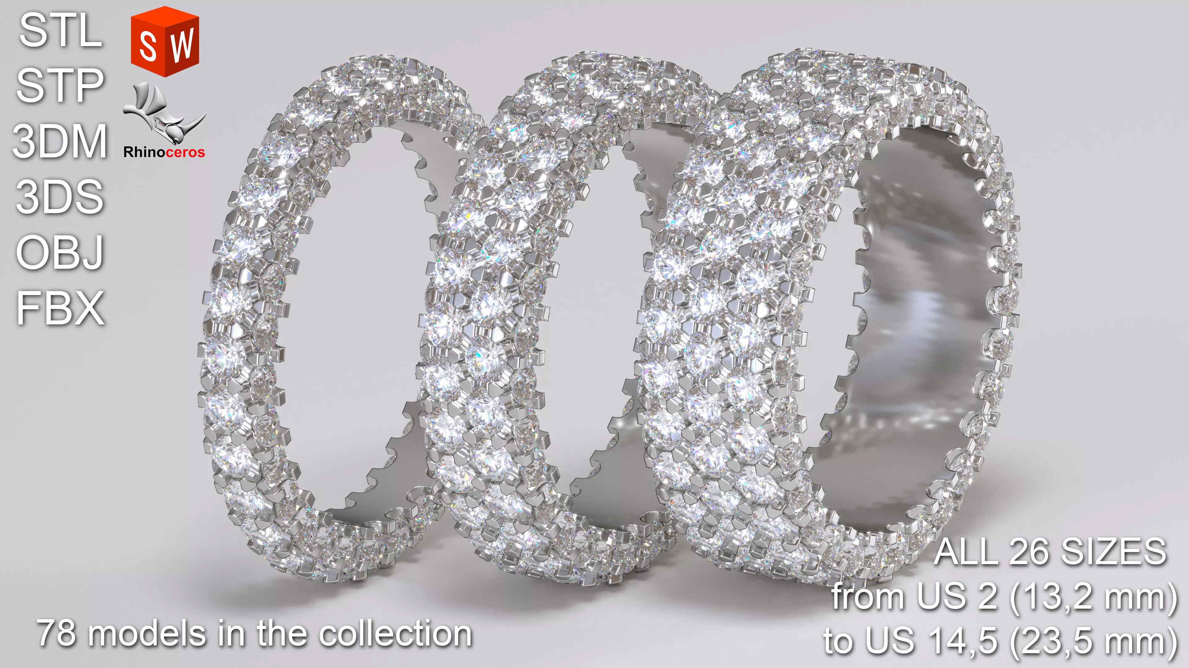 Infinity diamond ring Pack 3D print model 3D print model_0